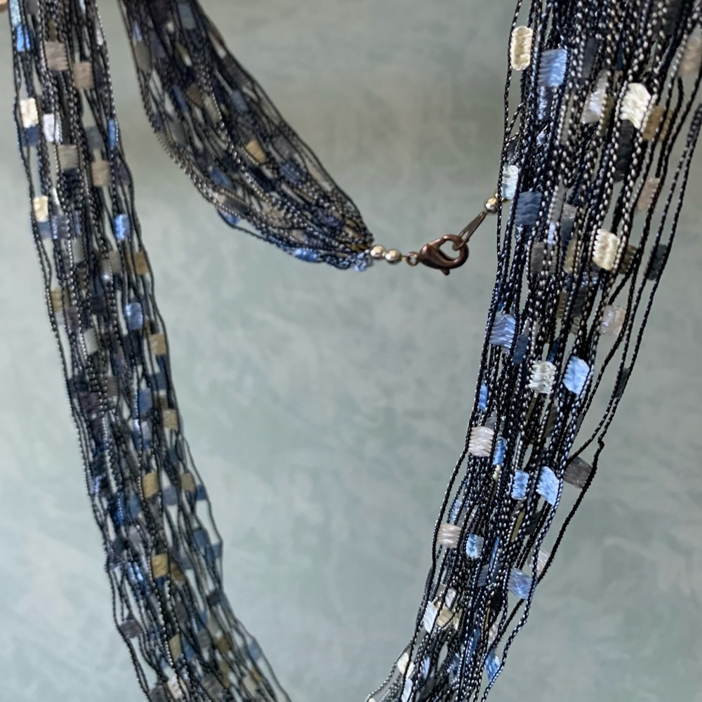 Multi-Strand Blue and Charcoal Shimmer Necklace